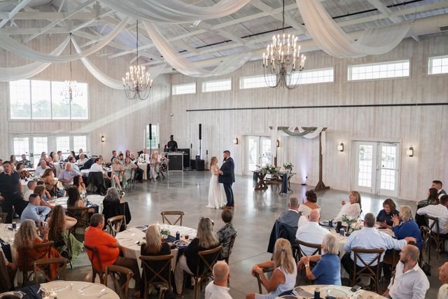 Wedding guests dancing during the reception, orama production dj services
