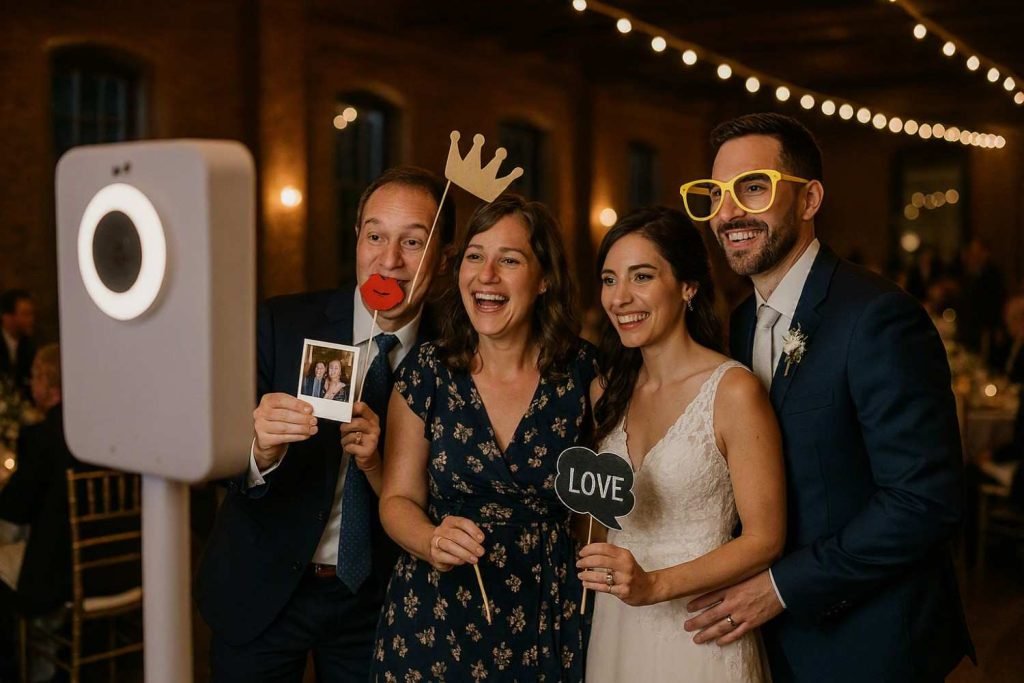 Wedding guests using a photo booth in Lancaster, PA