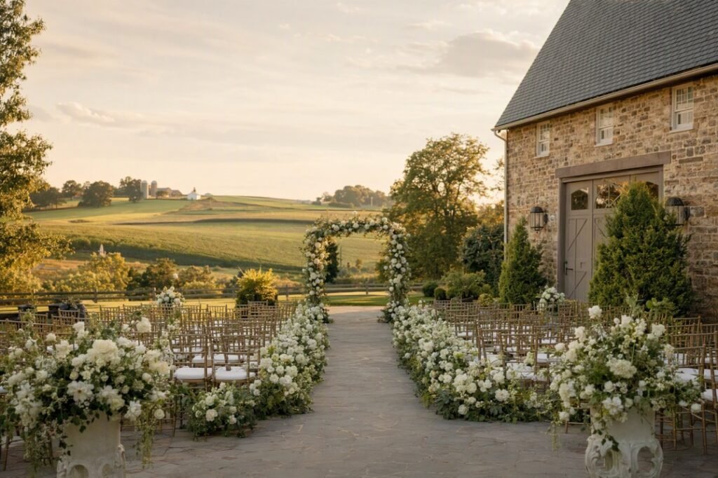 Beautiful wedding venue in Lancaster PA with a historic barn and countryside views