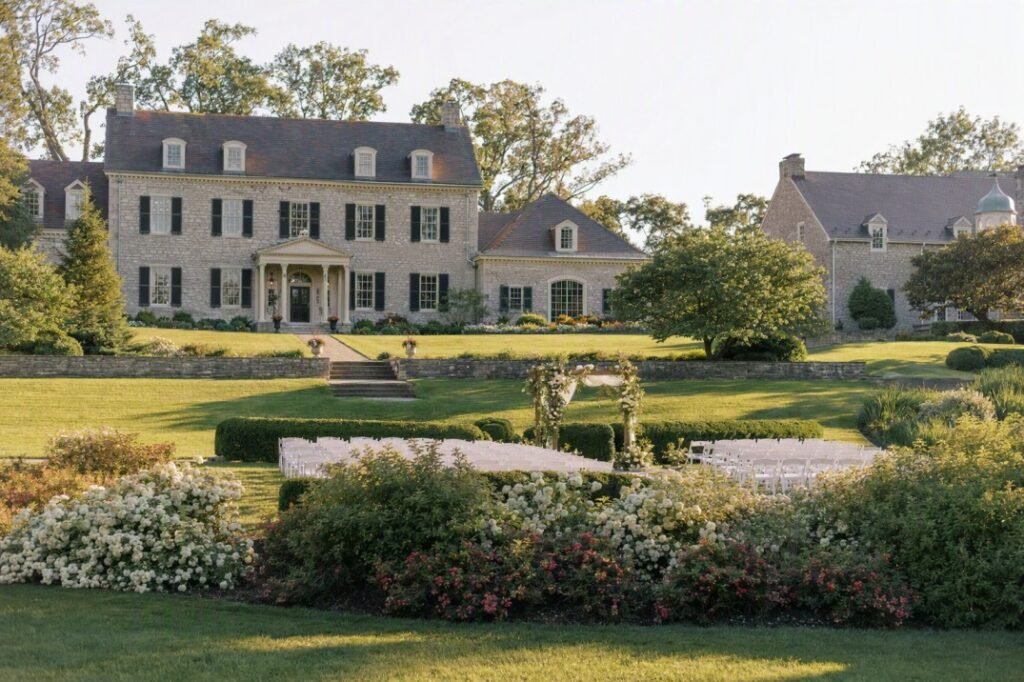 Elegant estate wedding venue in Lancaster PA with formal gardens and outdoor ceremony space