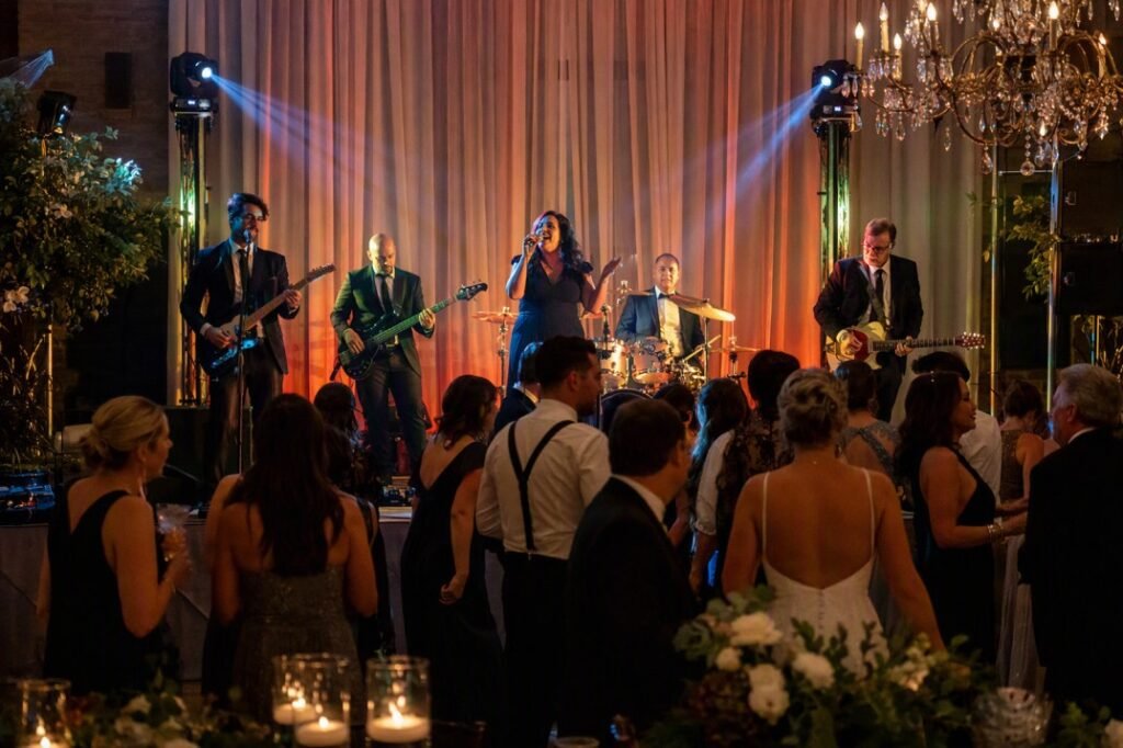 Live wedding band performing at an elegant Pennsylvania wedding reception